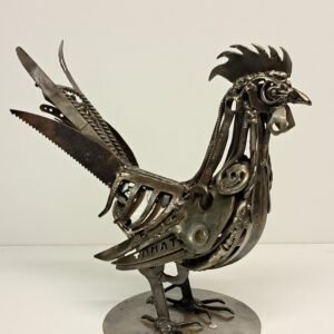 Sculpture de coq en métal recyclé